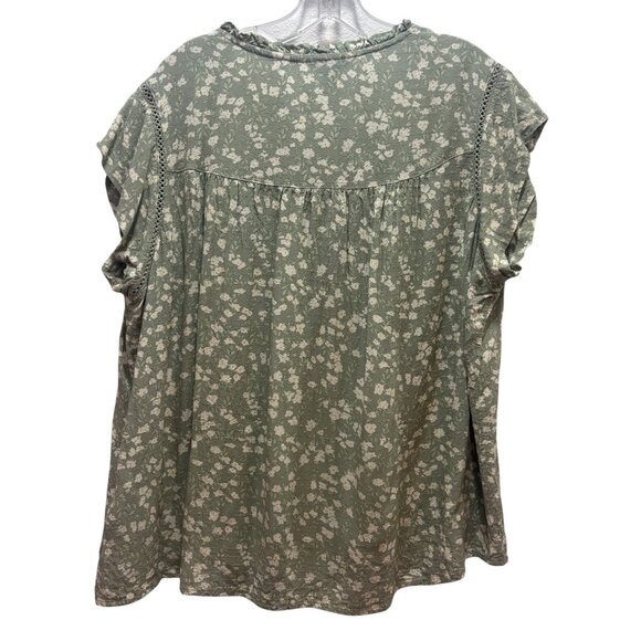 Buffalo David Bitton Womens XL Green Floral Lace-Up Top Ruffled Neckline - Picture 3 of 5